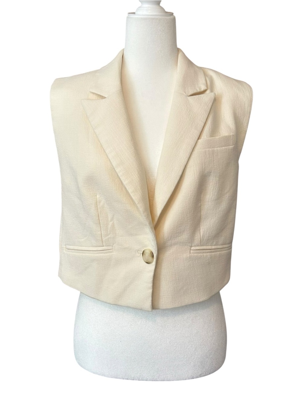 Rachel Zoe Single Button Textured Classic Menswear Vest SZ S in Cream